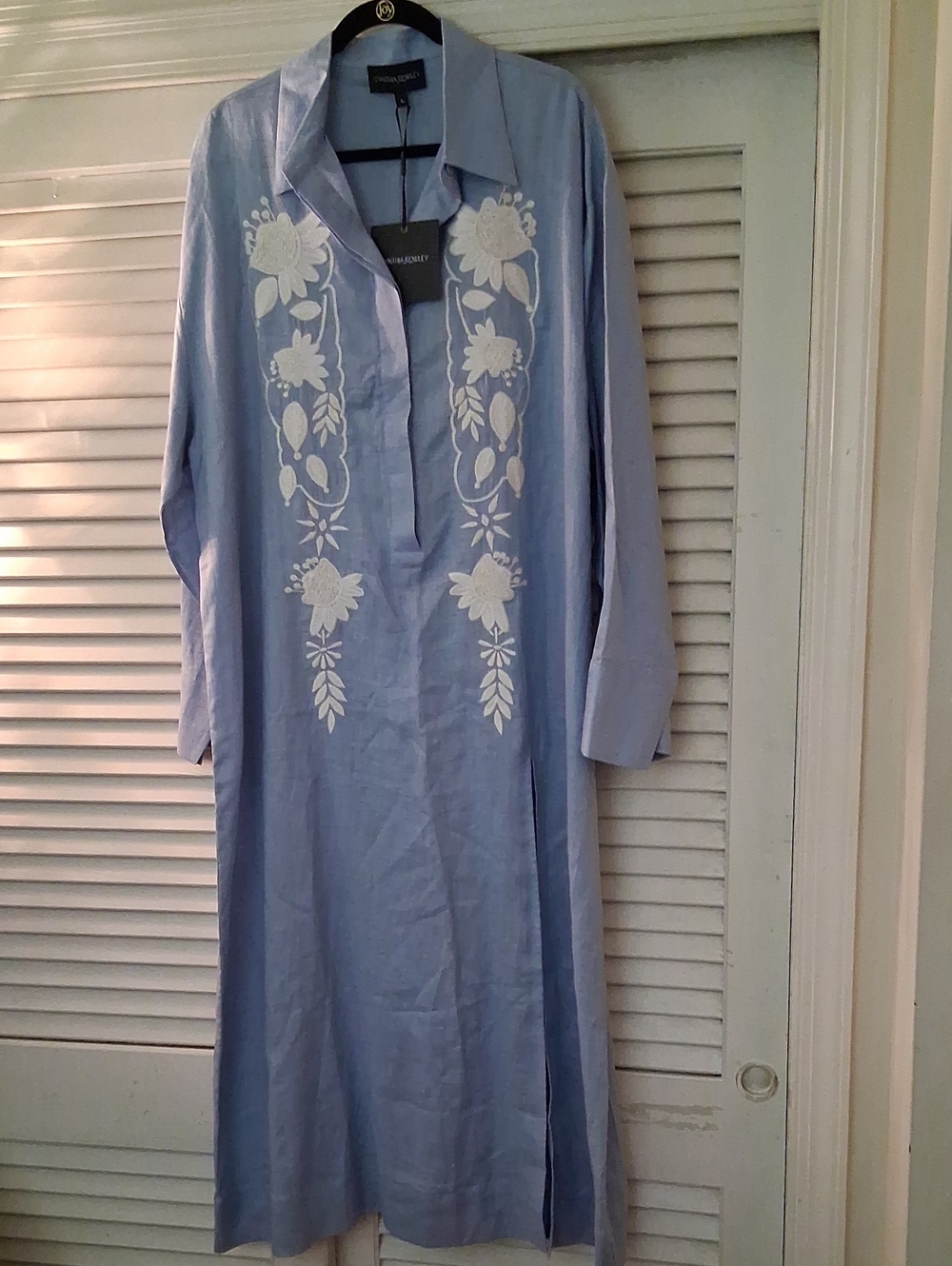NWT - Cynthia Rowley Linen Cream Embroidered Maxi Shirt Dress